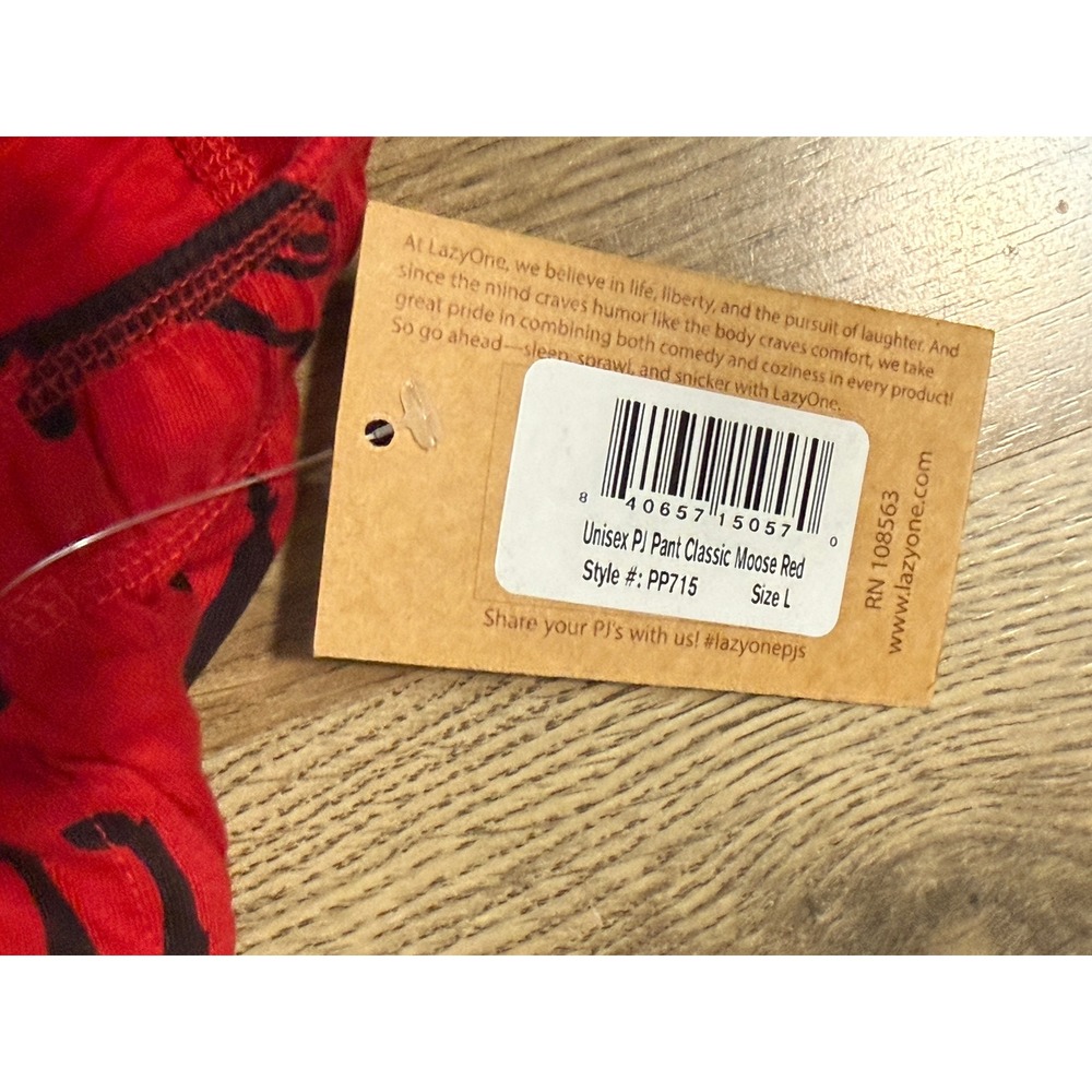 Lazy One PJ Pant Classic Moose Red Unisex Large Red Adult Cotton Elastic NEW - Picture 7 of 12